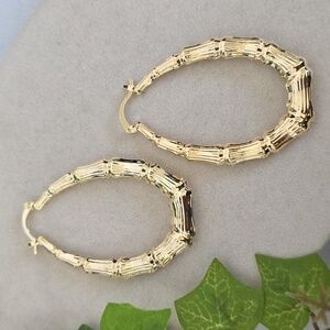 Gold Filled Medium Size Oval Bamboo Hoop Earrings